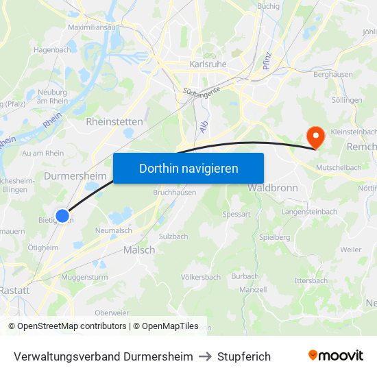 Verwaltungsverband Durmersheim to Stupferich map