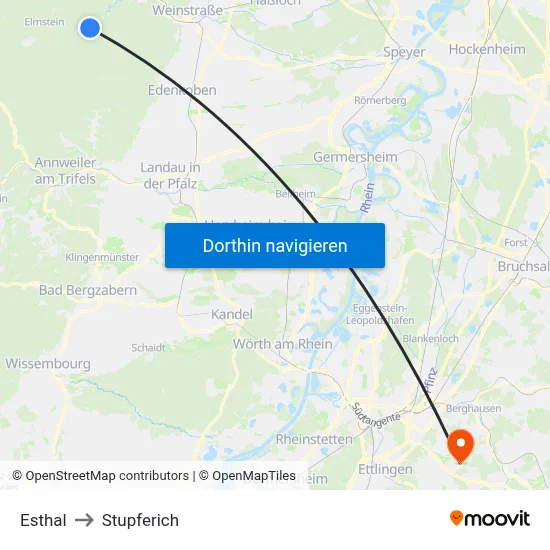 Esthal to Stupferich map