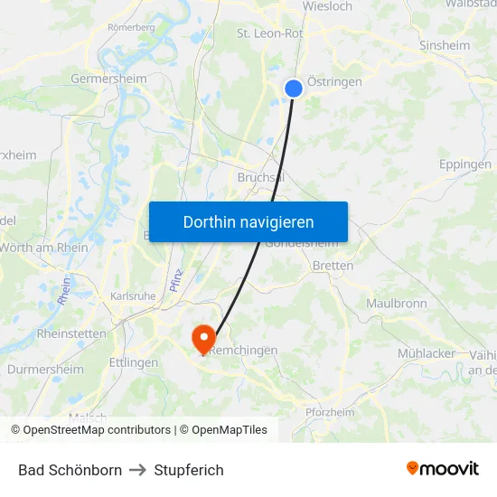 Bad Schönborn to Stupferich map