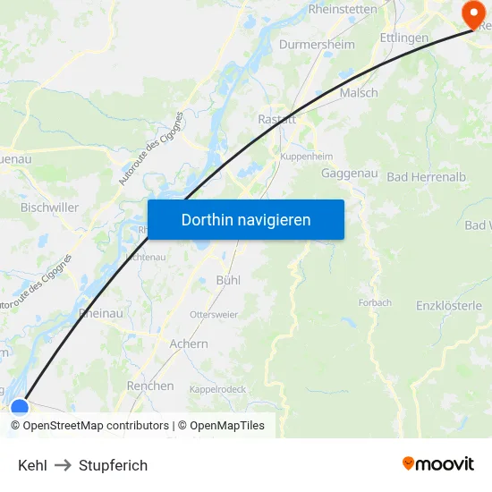 Kehl to Stupferich map