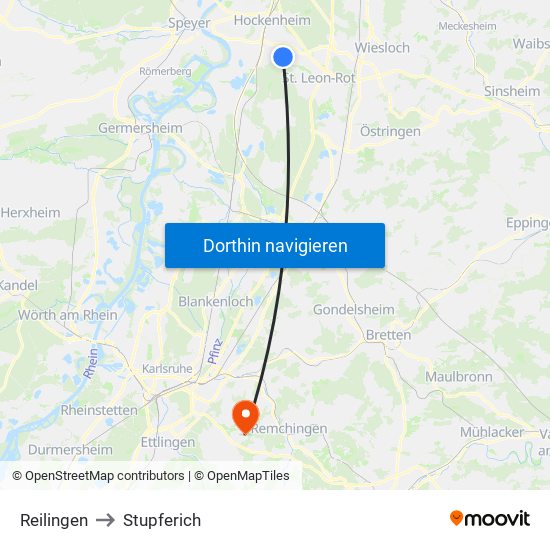 Reilingen to Stupferich map