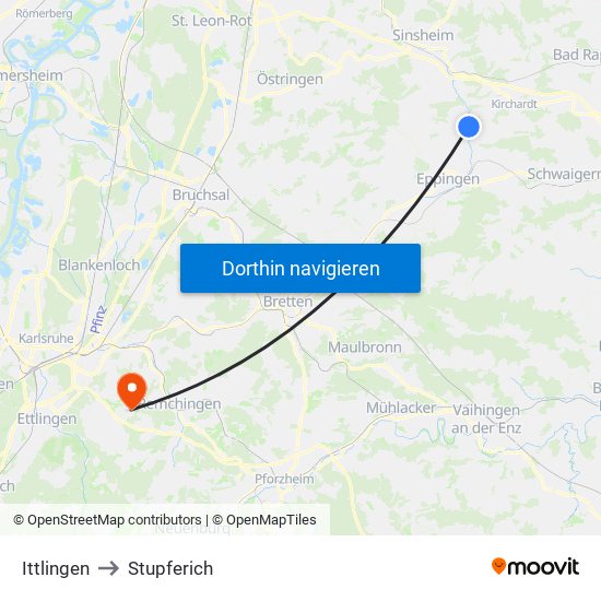 Ittlingen to Stupferich map