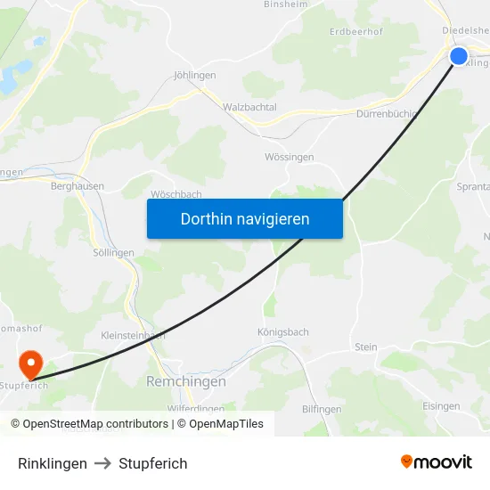 Rinklingen to Stupferich map