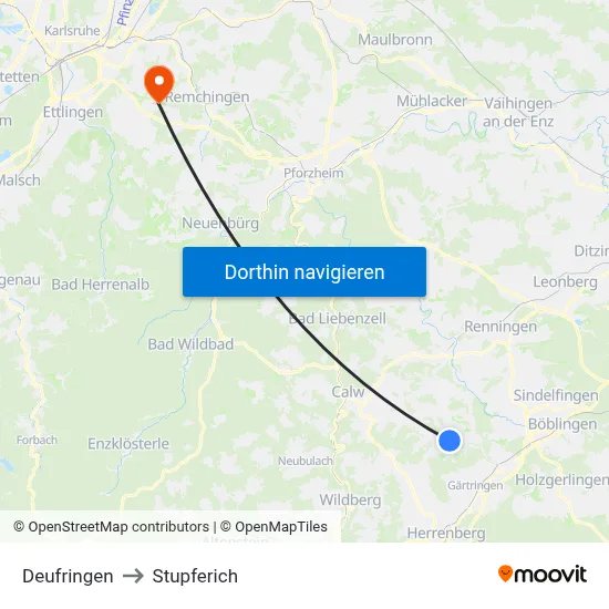 Deufringen to Stupferich map