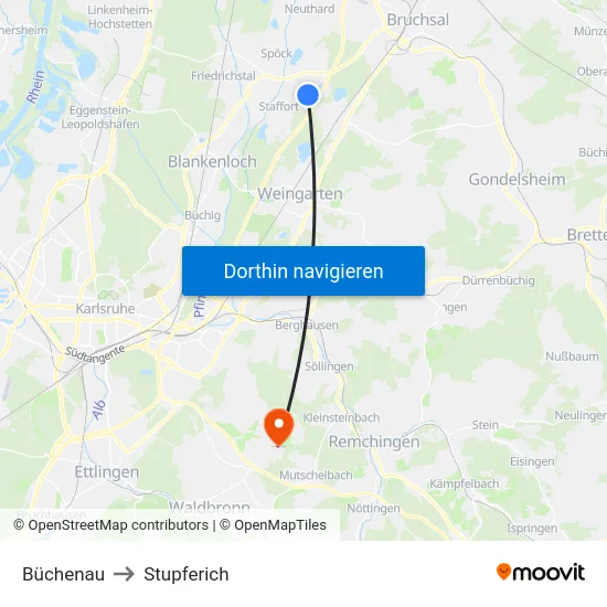 Büchenau to Stupferich map
