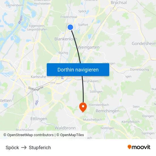 Spöck to Stupferich map
