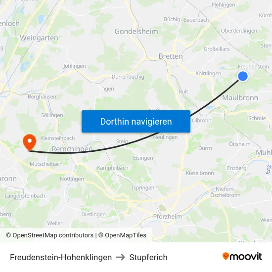 Freudenstein-Hohenklingen to Stupferich map