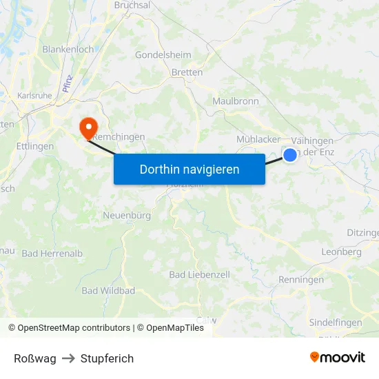 Roßwag to Stupferich map