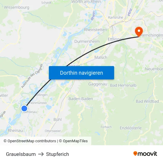 Grauelsbaum to Stupferich map