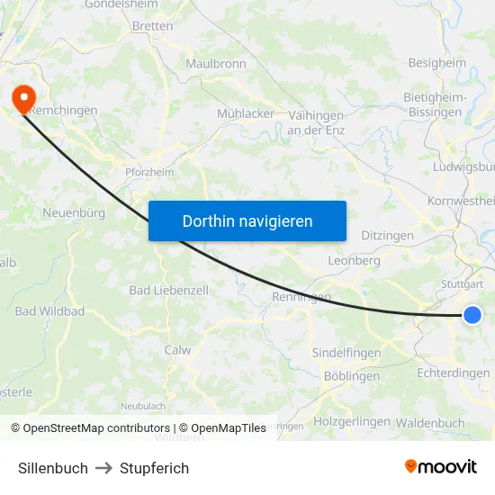 Sillenbuch to Stupferich map