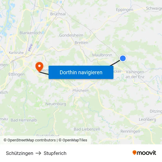 Schützingen to Stupferich map