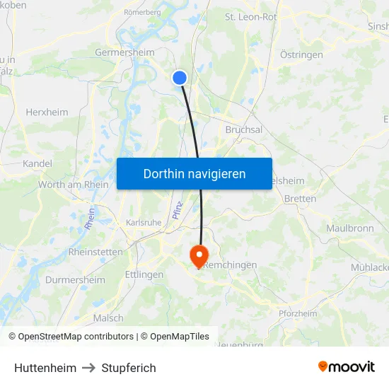 Huttenheim to Stupferich map