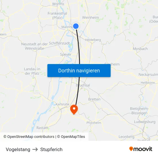 Vogelstang to Stupferich map