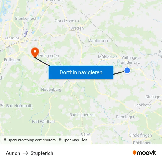 Aurich to Stupferich map