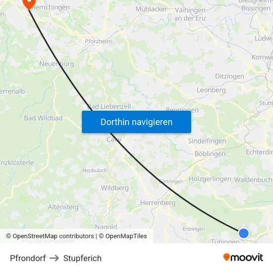 Pfrondorf to Stupferich map