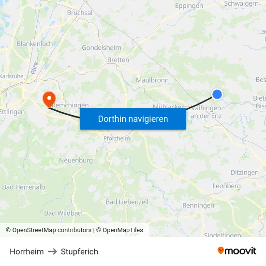 Horrheim to Stupferich map