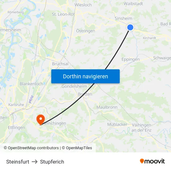 Steinsfurt to Stupferich map
