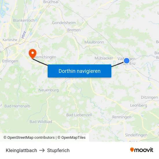 Kleinglattbach to Stupferich map
