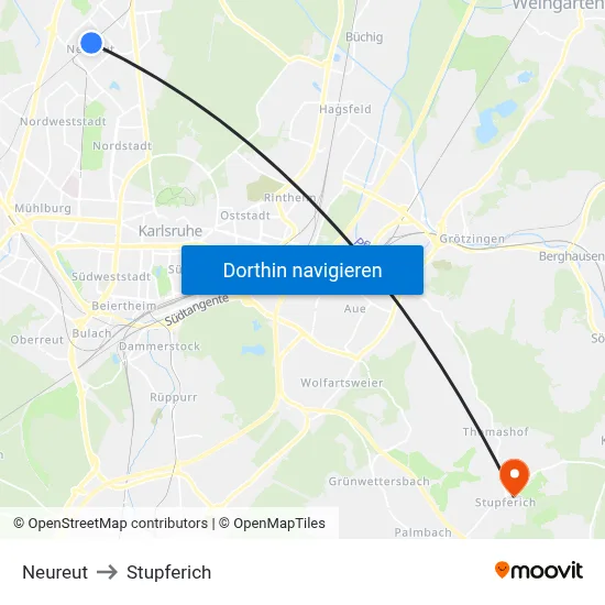 Neureut to Stupferich map