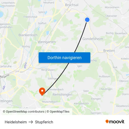 Heidelsheim to Stupferich map