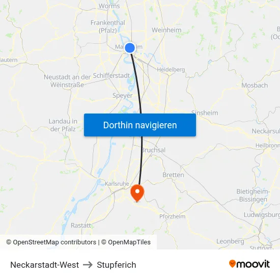 Neckarstadt-West to Stupferich map