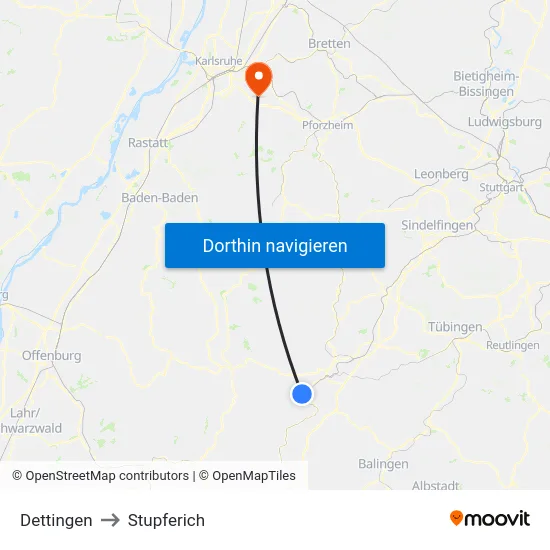 Dettingen to Stupferich map