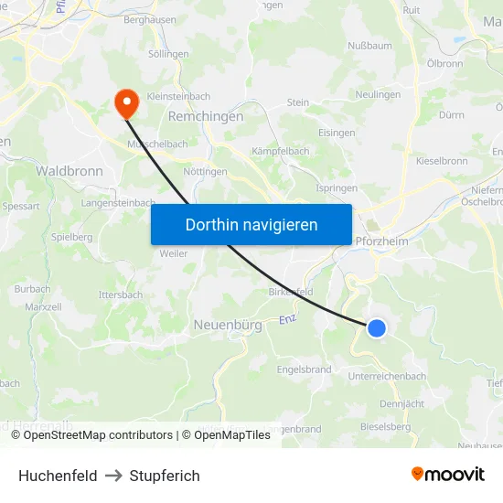 Huchenfeld to Stupferich map
