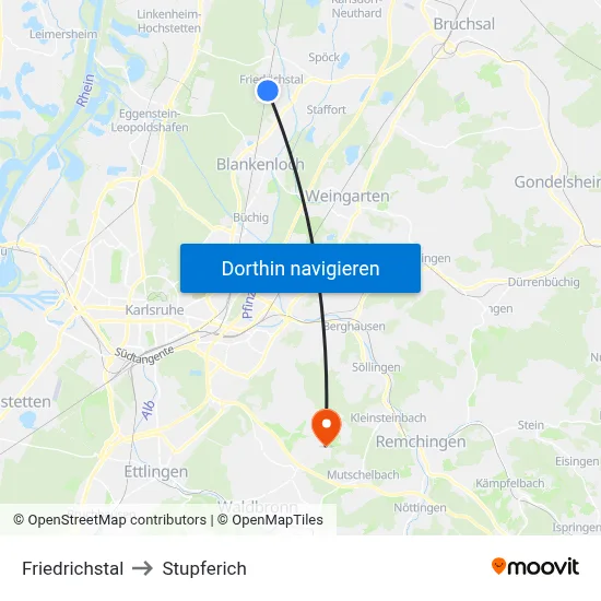 Friedrichstal to Stupferich map