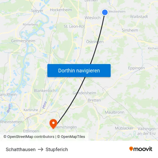 Schatthausen to Stupferich map