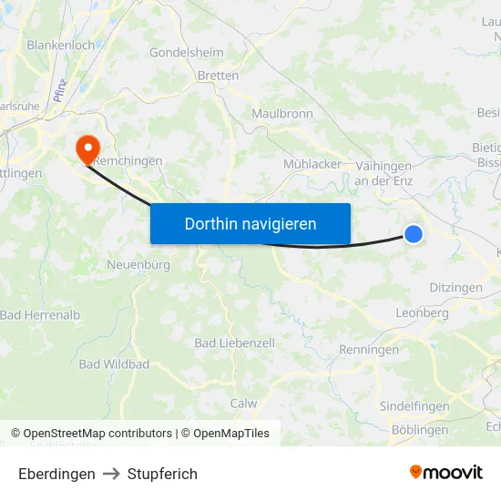 Eberdingen to Stupferich map