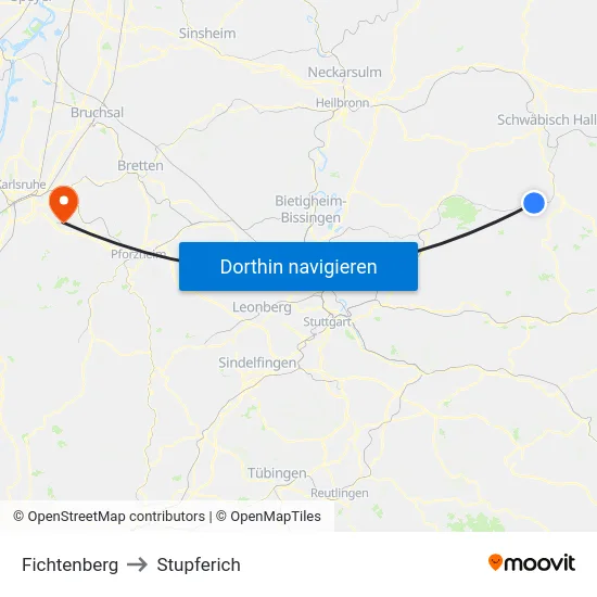 Fichtenberg to Stupferich map
