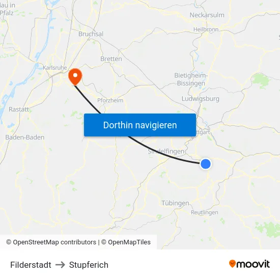 Filderstadt to Stupferich map