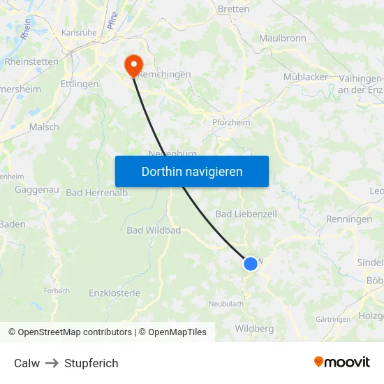 Calw to Stupferich map