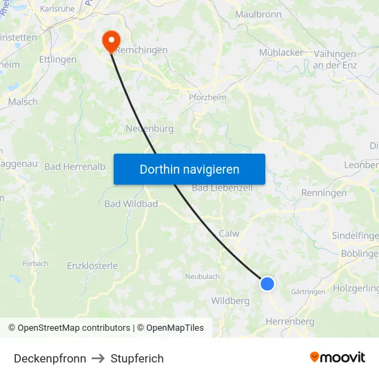 Deckenpfronn to Stupferich map