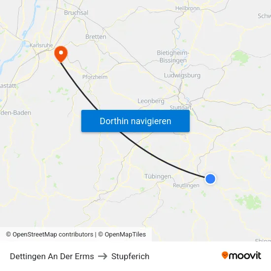 Dettingen An Der Erms to Stupferich map