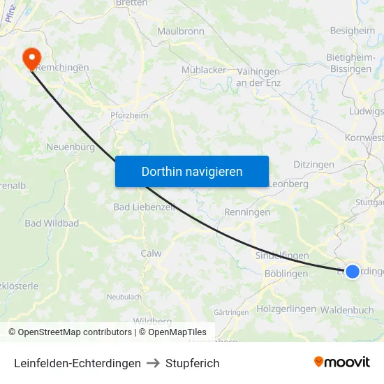 Leinfelden-Echterdingen to Stupferich map