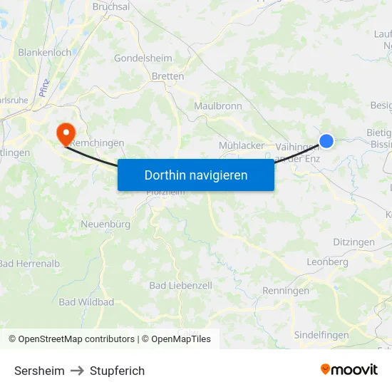 Sersheim to Stupferich map