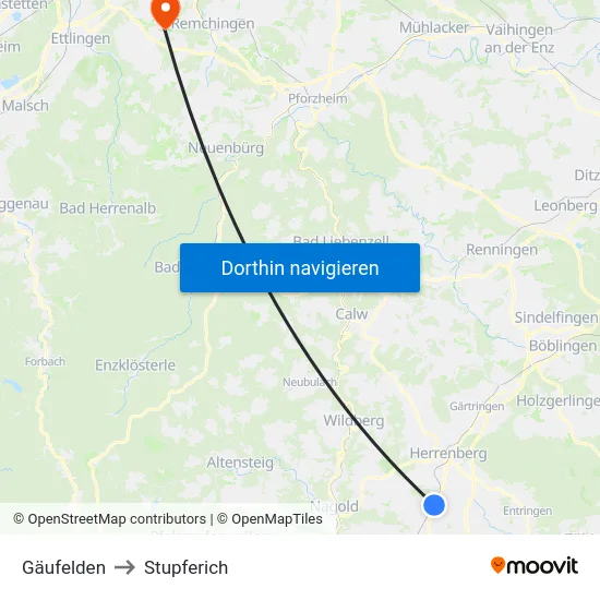 Gäufelden to Stupferich map