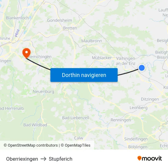 Oberriexingen to Stupferich map