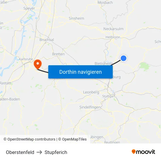 Oberstenfeld to Stupferich map