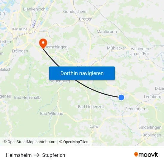 Heimsheim to Stupferich map