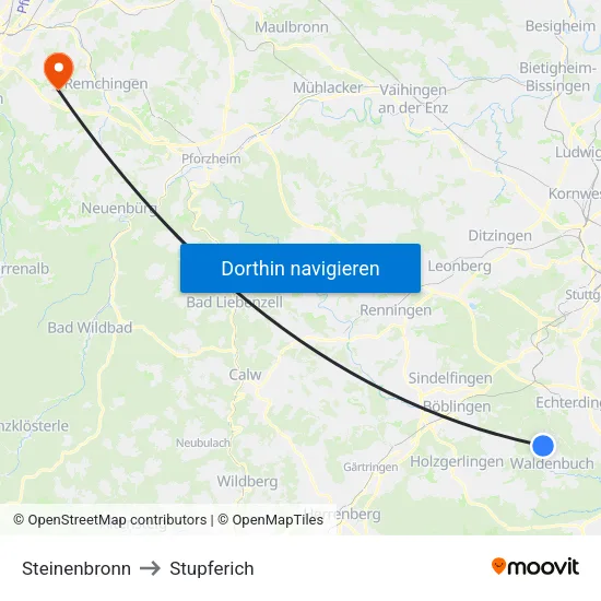 Steinenbronn to Stupferich map