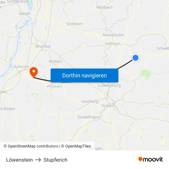Löwenstein to Stupferich map