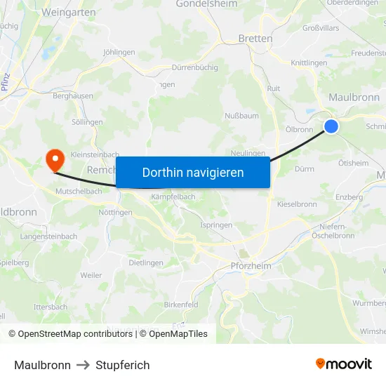 Maulbronn to Stupferich map