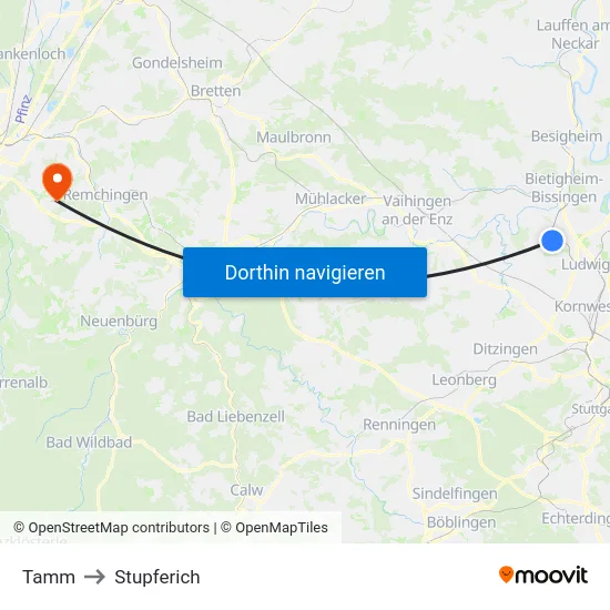 Tamm to Stupferich map