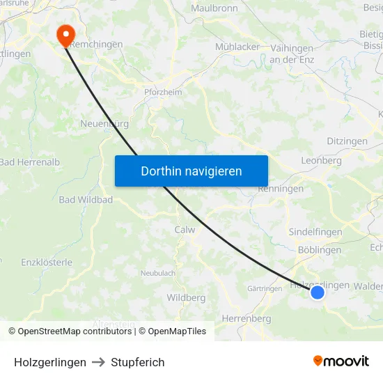 Holzgerlingen to Stupferich map