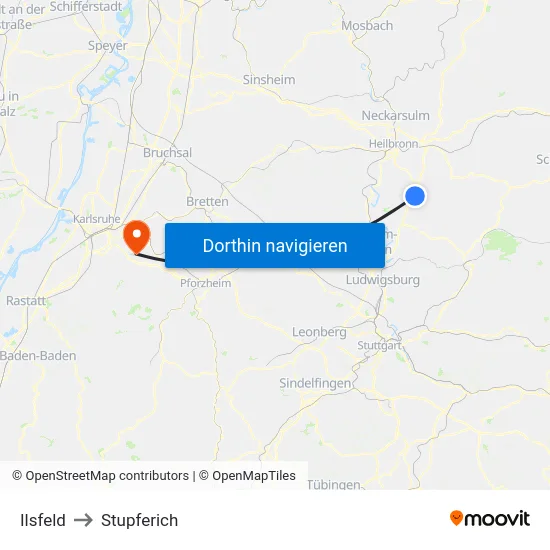 Ilsfeld to Stupferich map