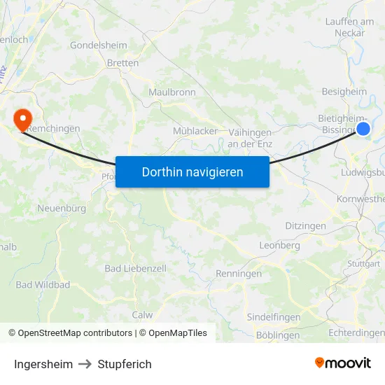 Ingersheim to Stupferich map