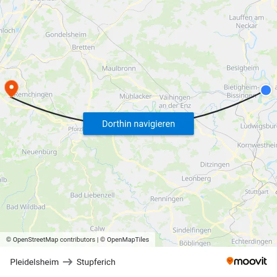 Pleidelsheim to Stupferich map