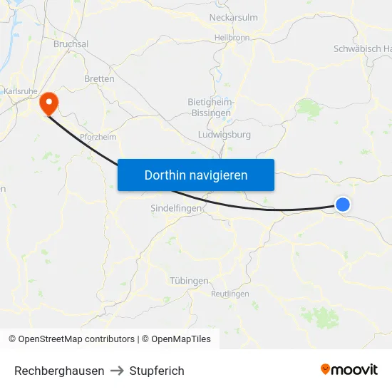 Rechberghausen to Stupferich map